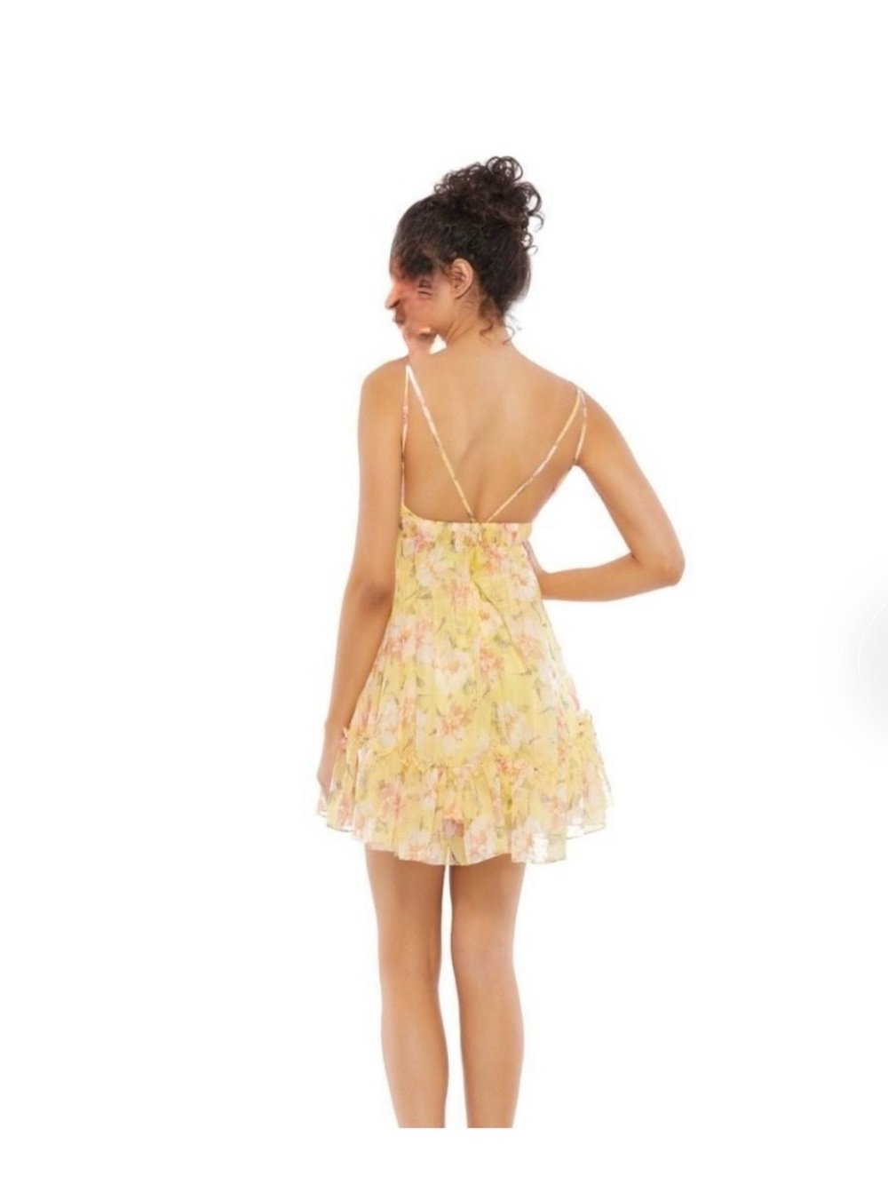 Mac Duggal Yellow Floral Mini Dress